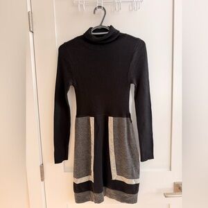 Plastic Island Black & Gray Turtleneck Sweater Dress